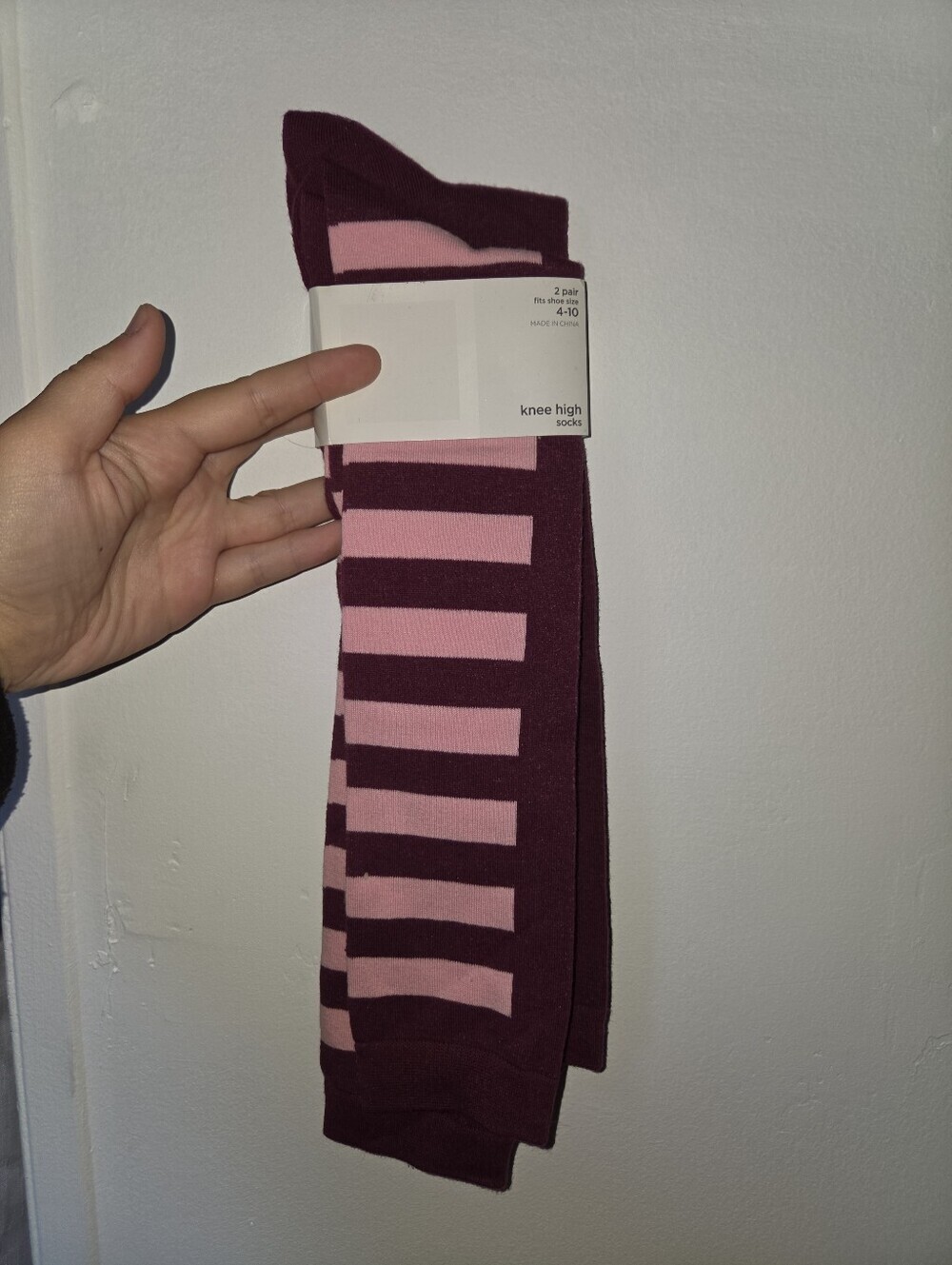 Knee High Striped Socks - Pink & Burgundy